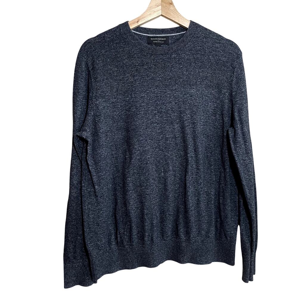 Banana Republic heather cotton yarn navy knit crewneck sweater men's size large